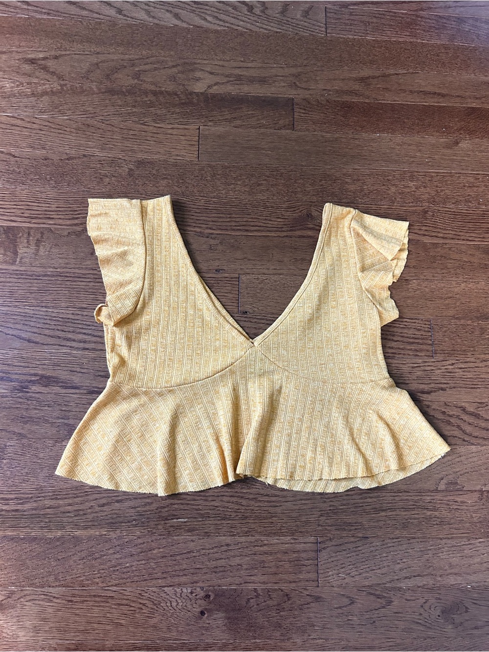 Zaful Yellow Ruffle Sleeve Peplum Top